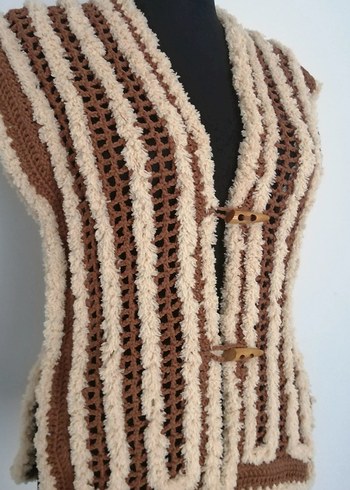 Örgü Yelek peluş yelek Kadife ip yelek - Görsel 3