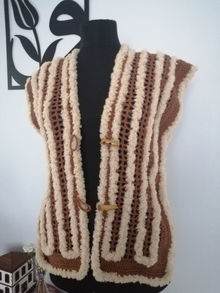 Örgü Yelek peluş yelek Kadife ip yelek - Görsel 4