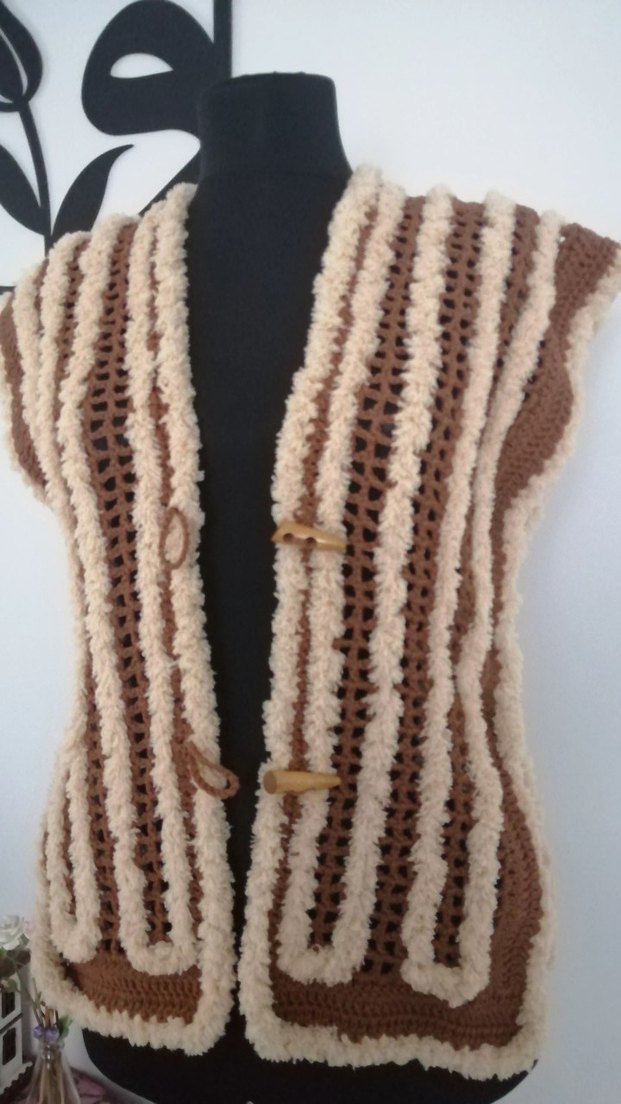 Örgü Yelek peluş yelek Kadife ip yelek - Görsel 5