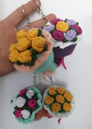 Buket Çiçek Anahtarlık örgü anahtarlık
