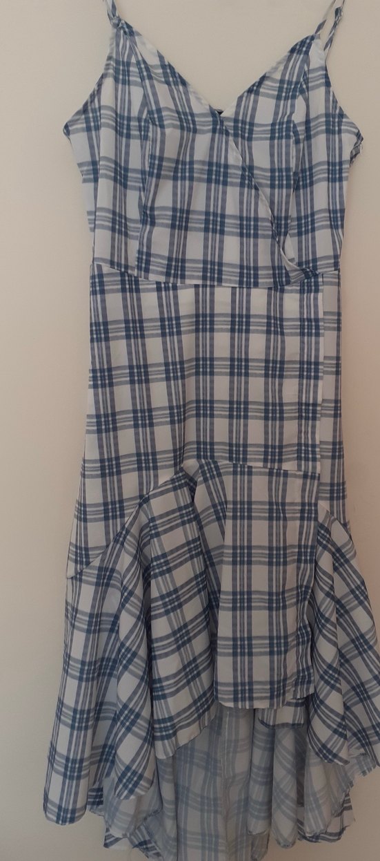 Mavi Kareli Askılı Midi Elbise - Görsel 2