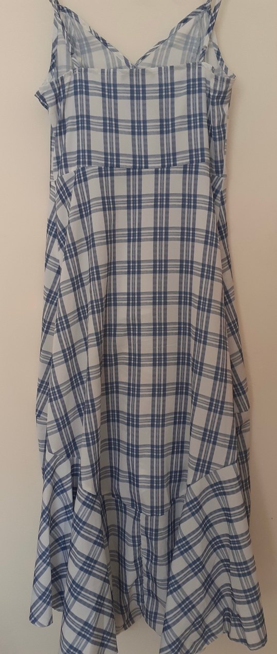 Mavi Kareli Askılı Midi Elbise - Görsel 3