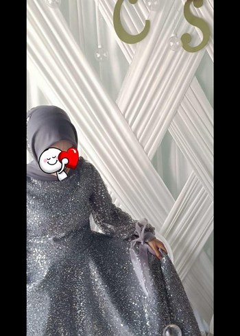 Abiye Kadın Gri Uzun Payetli Bohem Tesettür Elbise