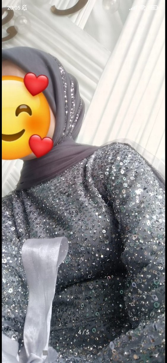 Kadın Gri Uzun Payetli Bohem Tesettür Elbise - Görsel 4