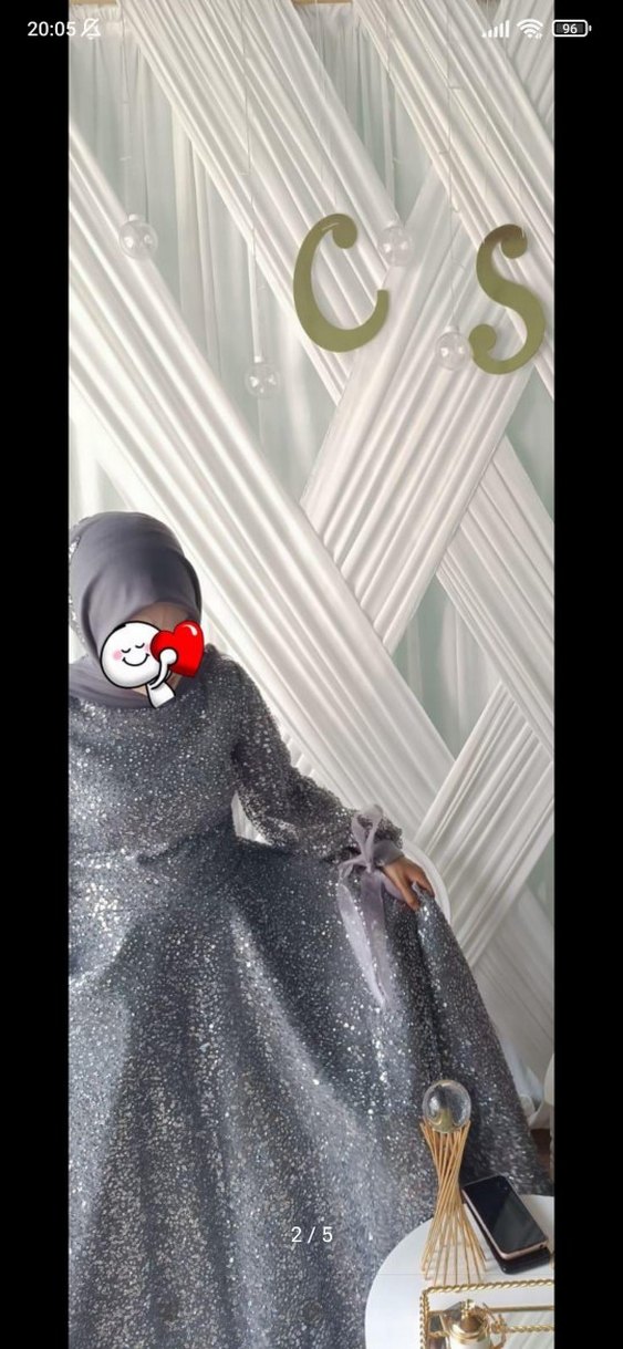 Kadın Gri Uzun Payetli Bohem Tesettür Elbise - Görsel 2