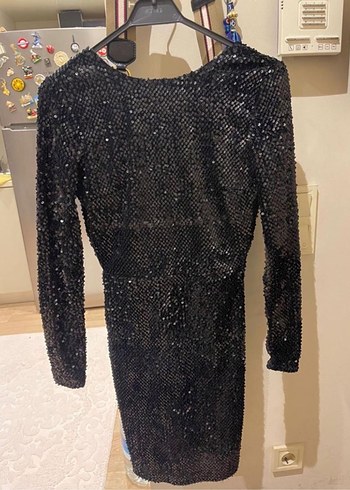 Kadın Siyah Payetli Uzun Kollu Mini Elbise - Görsel 2
