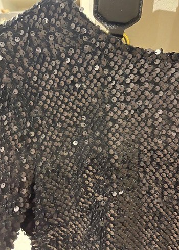 Kadın Siyah Payetli Uzun Kollu Mini Elbise - Görsel 4