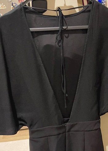 Siyah V Yaka Midi Kalem Elbise - Görsel 3