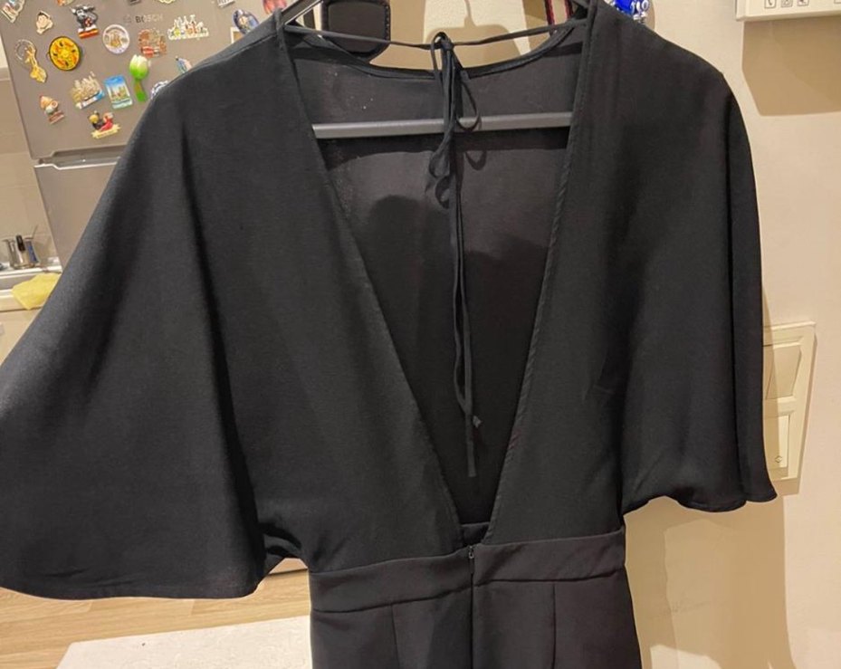 Siyah V Yaka Midi Kalem Elbise - Görsel 3