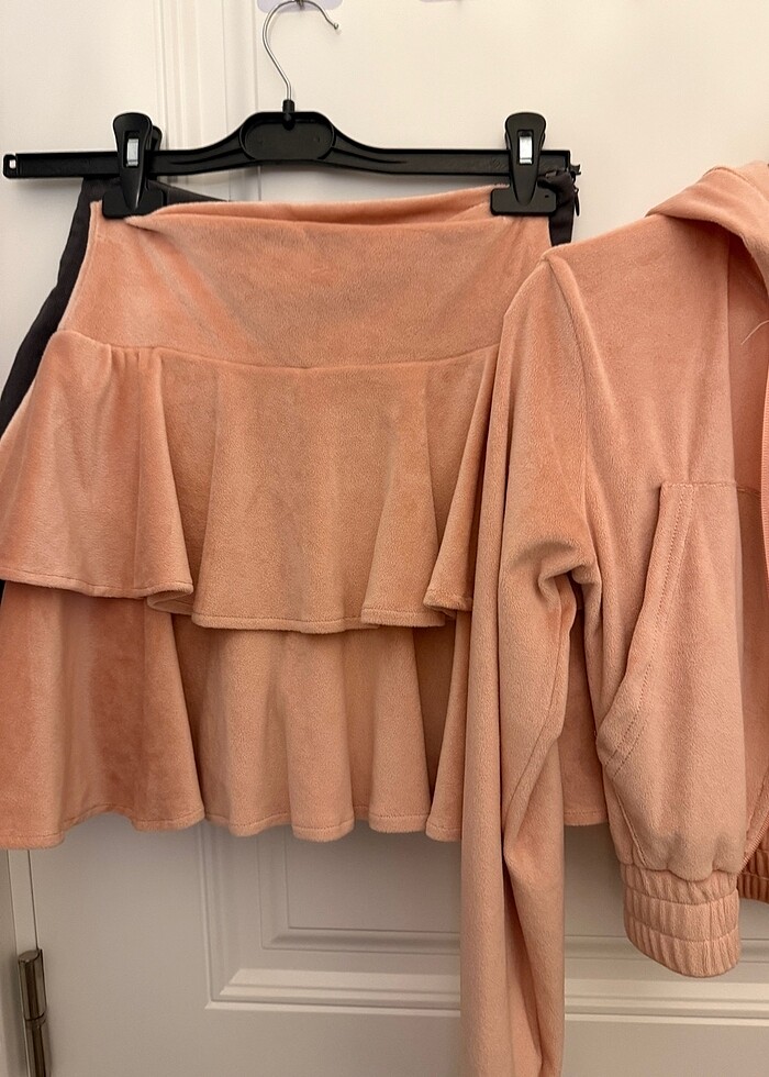 kadife şort etek fermuarlı üst takım - Görsel 3