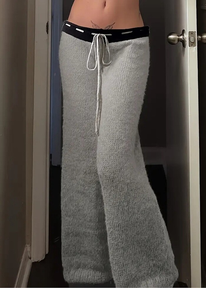 y2k arkası yıldız örme pantolon - Görsel 4