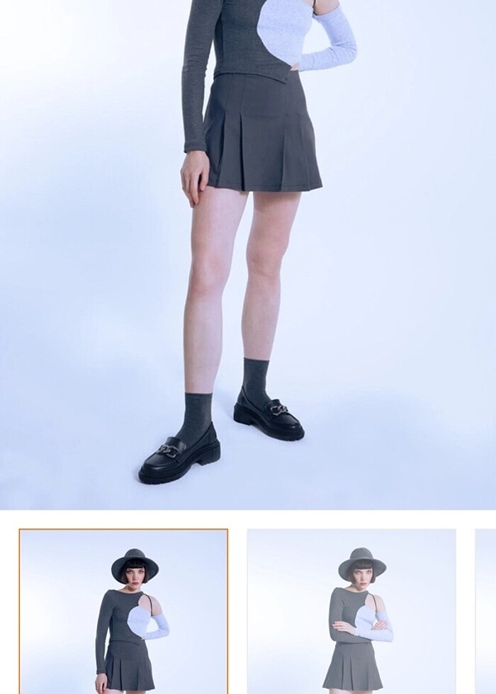 berfuğ kıran pileli şort etek kumaş gri - Görsel 4