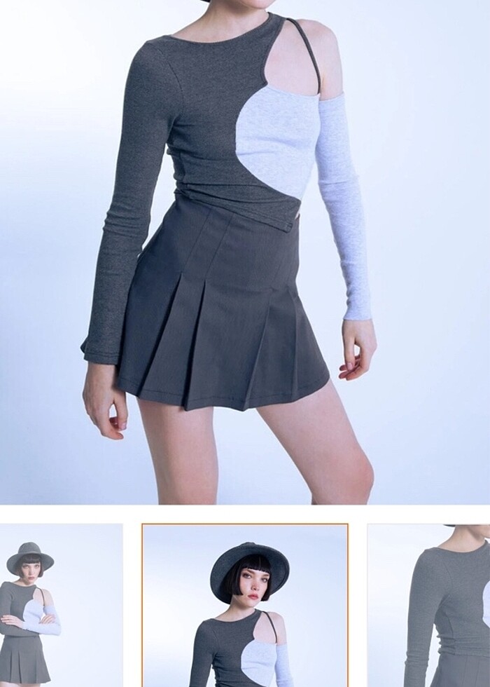 berfuğ kıran pileli şort etek kumaş gri - Görsel 2