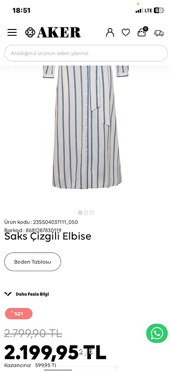 Aker Aker elbise saks çizgili