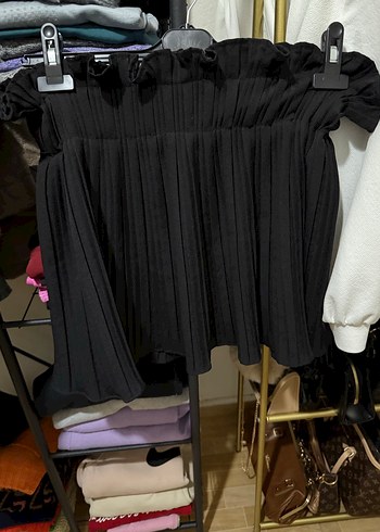 Pliseli Mini Siyah Hamile Eteği - Görsel 2