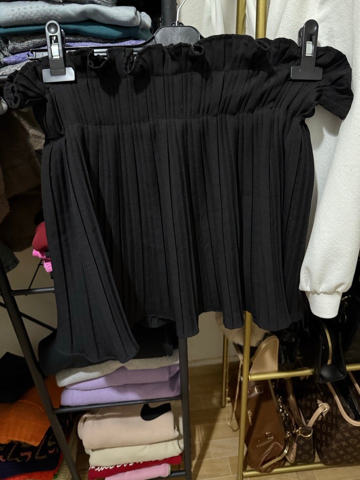 Pliseli Mini Siyah Hamile Eteği - Görsel 2