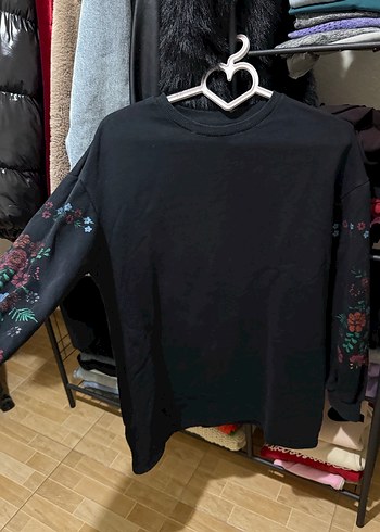 Kadın Siyah Baskılı Uzun Kollu Sweatshirt - Görsel 2