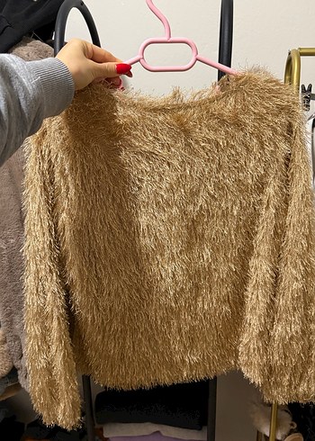 Kahverengi Tüylü Kadın Triko Kazak - Görsel 2