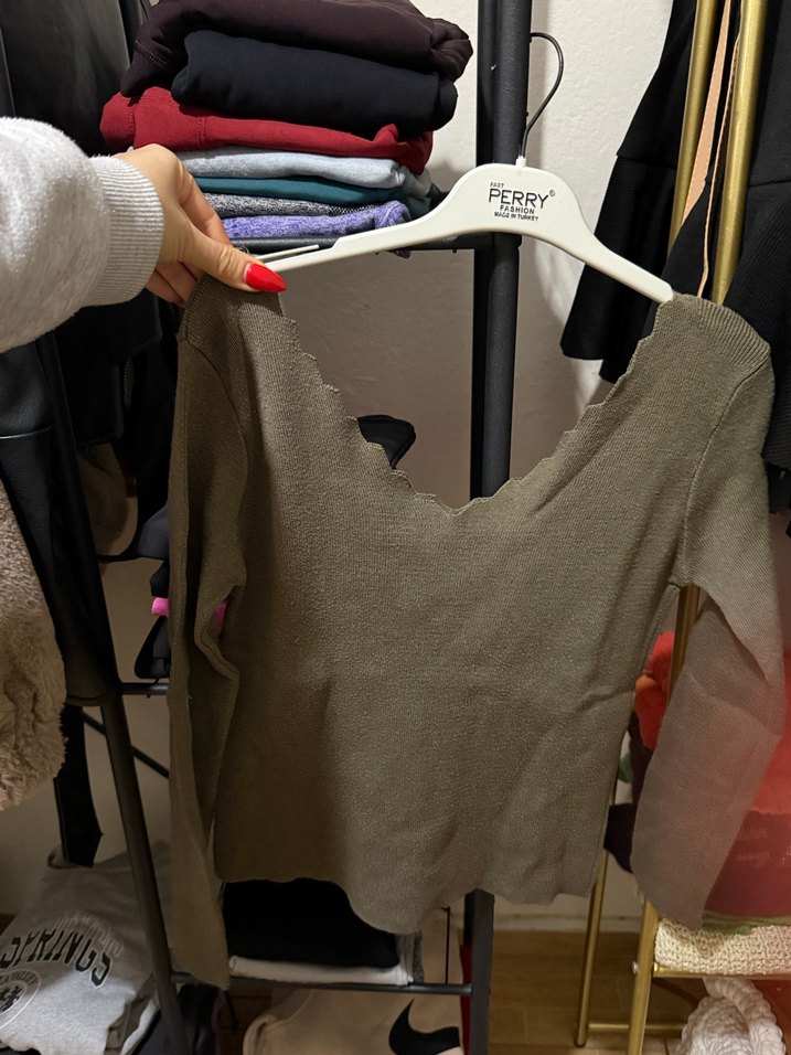 V Yaka Gri Kadın Triko Kazak - Görsel 2