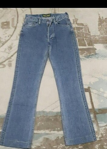 Mavi düz inen vintage jean