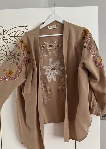 Bej Nakışlı Bohem Kadın Kimono