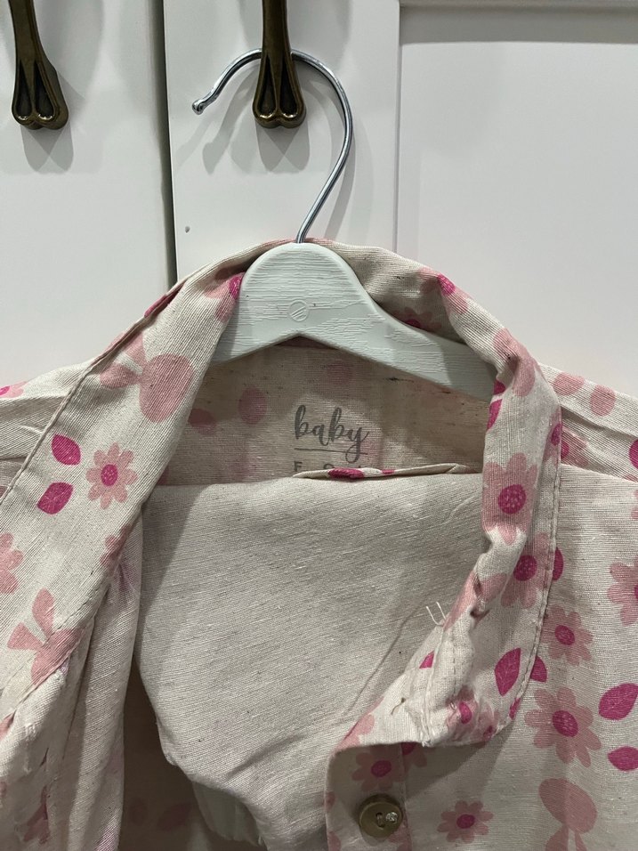 Pembe Çiçek Desenli Kısa Kollu Bebek Takımı - Görsel 2