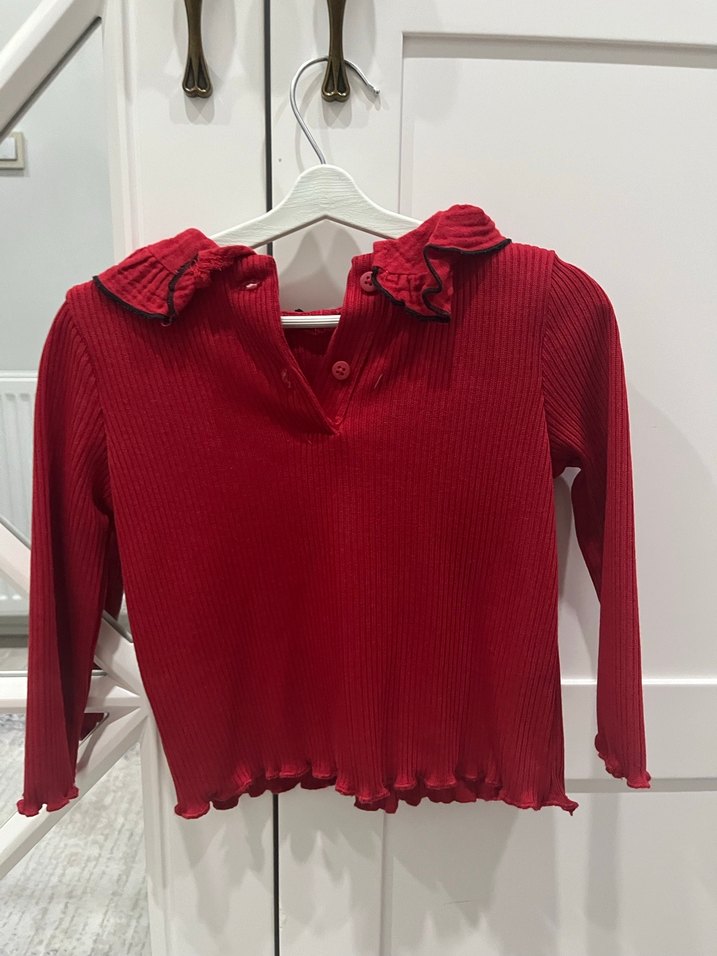Bordo Fırfırlı Uzun Kollu Kız Bluzu - Görsel 2