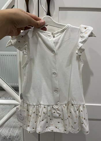 Kız Çocuk Beyaz Baskılı Keten Elbise - Görsel 3