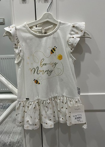 Kız Çocuk Beyaz Baskılı Keten Elbise - Görsel 2