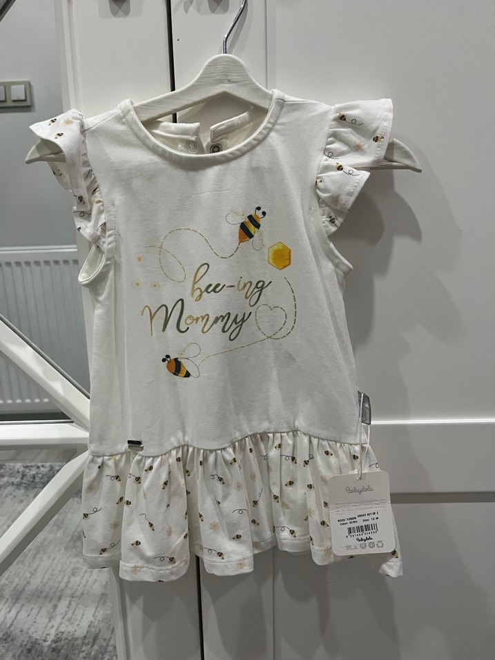 Kız Çocuk Beyaz Baskılı Keten Elbise - Görsel 2