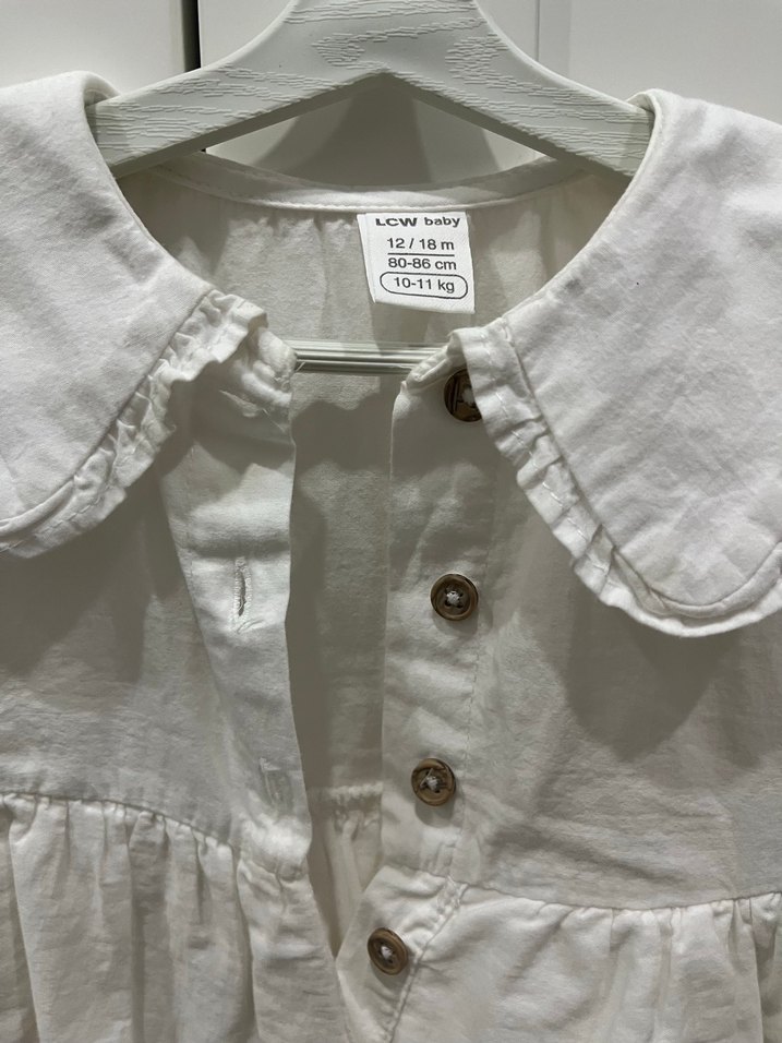 Beyaz Nakışlı Kız Çocuk Keten Gömlek - Görsel 2