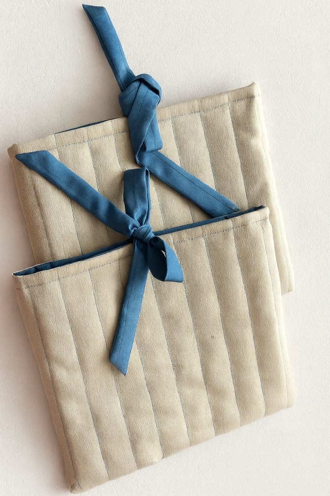 Bej , Mavi Kurdele Detaylı, kitap tablet kılıfı - Görsel 2