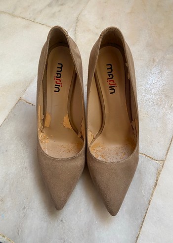 Bej Süet Stiletto Kadın Topuklu Ayakkabı - Görsel 4