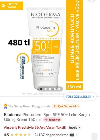 Bioderma Photoderm Spot SPF 50+ Leke Karşıtı Güneş Kremi 150 ml
