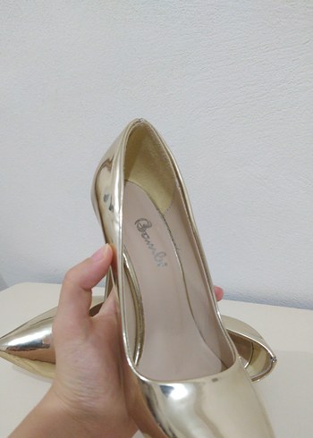 36 Beden altın Renk Bambi Parlak Altın Renk Stiletto Topuklu Kadın Ayakkabı