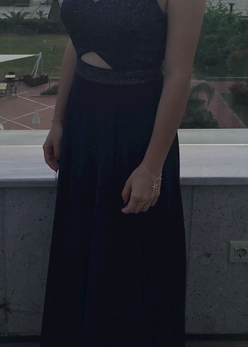 Lacivert Uzun  Abiye Elbise - Görsel 2