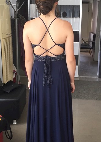 Lacivert Uzun  Abiye Elbise - Görsel 4