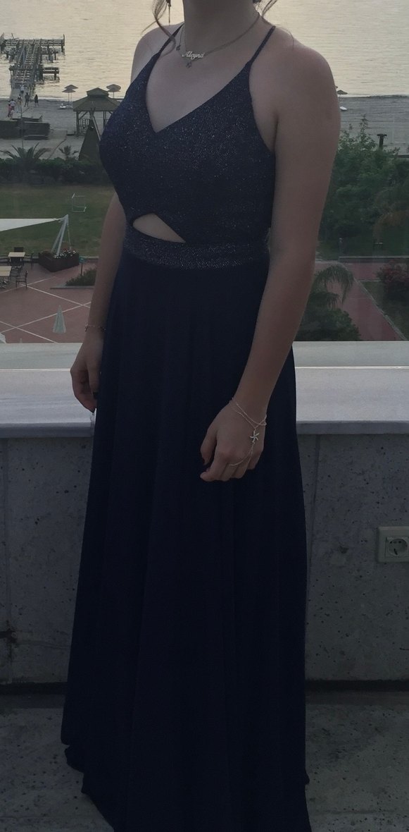 Lacivert Uzun  Abiye Elbise - Görsel 2