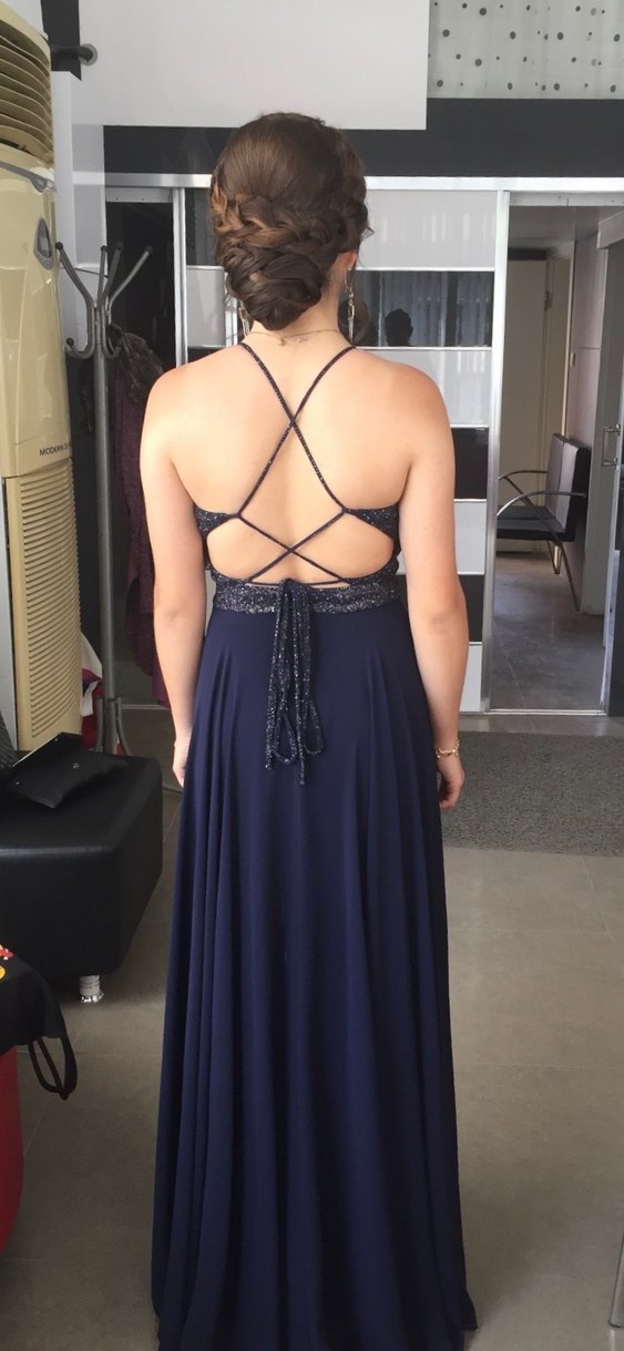 Lacivert Uzun  Abiye Elbise - Görsel 4