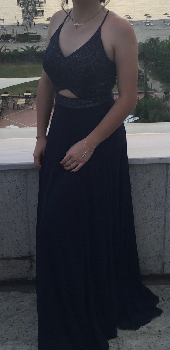 Lacivert Uzun  Abiye Elbise - Görsel 3