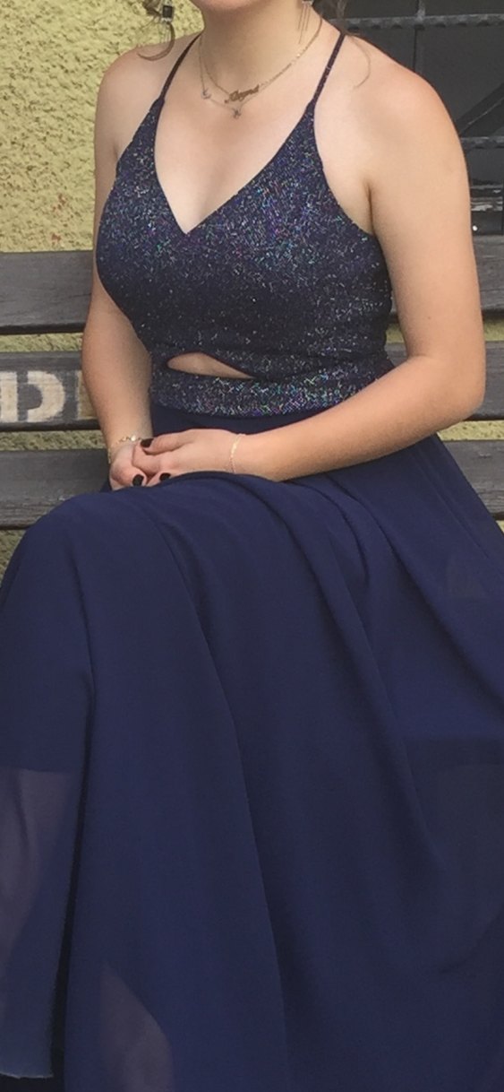 Lacivert Uzun  Abiye Elbise - Görsel 5