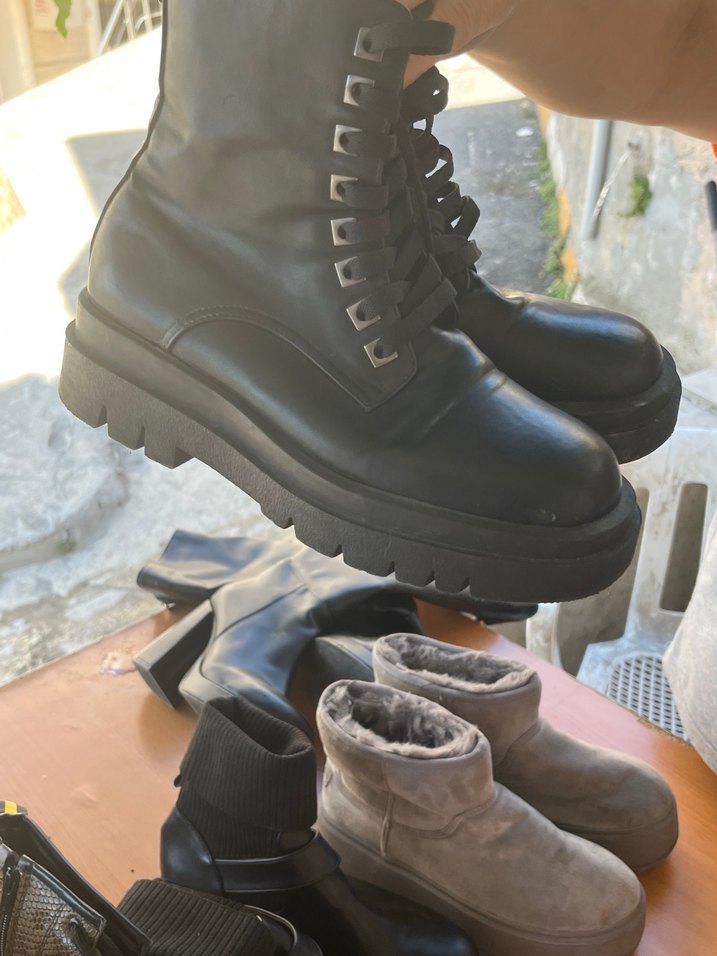 Siyah Deri Platform Topuklu Goth Kadın Bot - Görsel 2