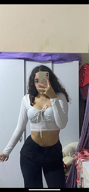 s Beden Beyaz kurdeleli crop
