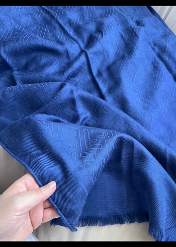 Kadın Mavi yün ipek şal - Görsel 4