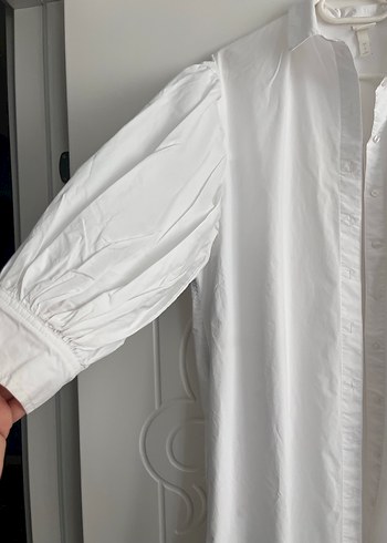 Beyaz pamuk Midi Gömlek - Görsel 3