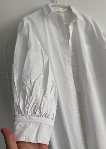 Beyaz pamuk Midi Gömlek - Görsel 2