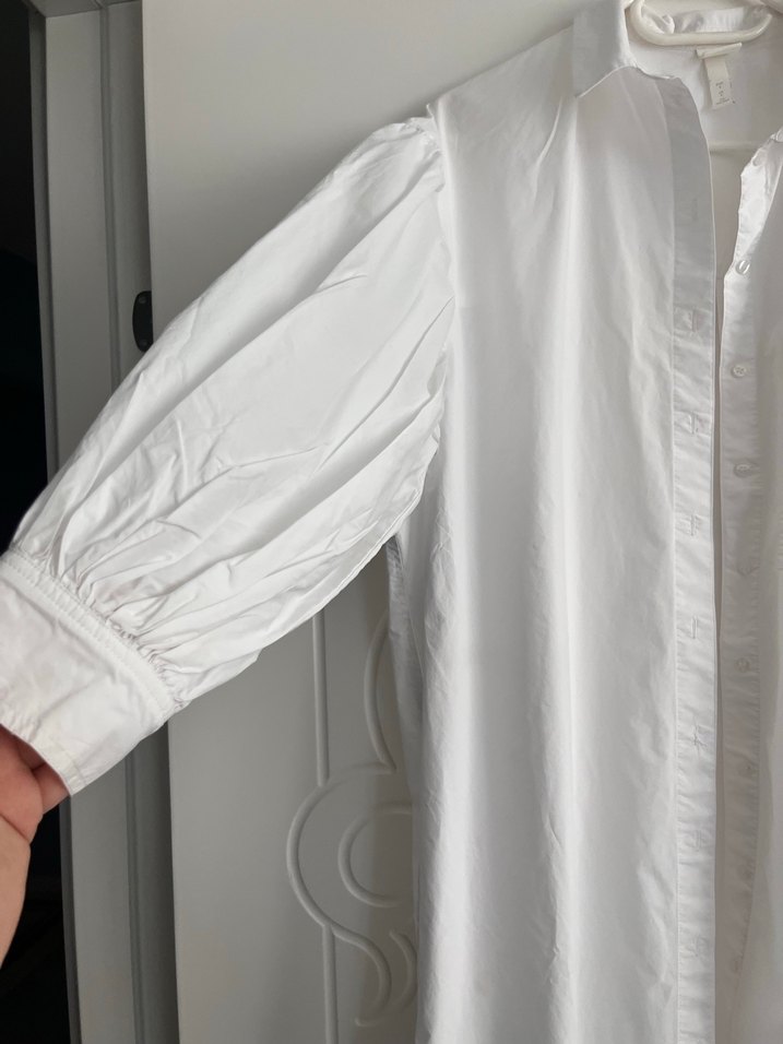 Beyaz pamuk Midi Gömlek - Görsel 3