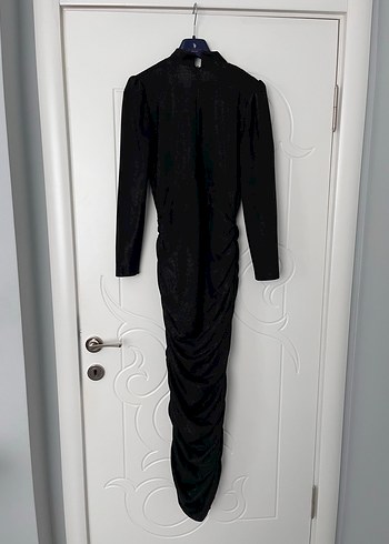 Uzun Kollu Siyah Gotik Kadın Abiye Elbise - Görsel 9