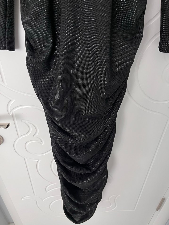 Uzun Kollu Siyah Gotik Kadın Abiye Elbise - Görsel 4