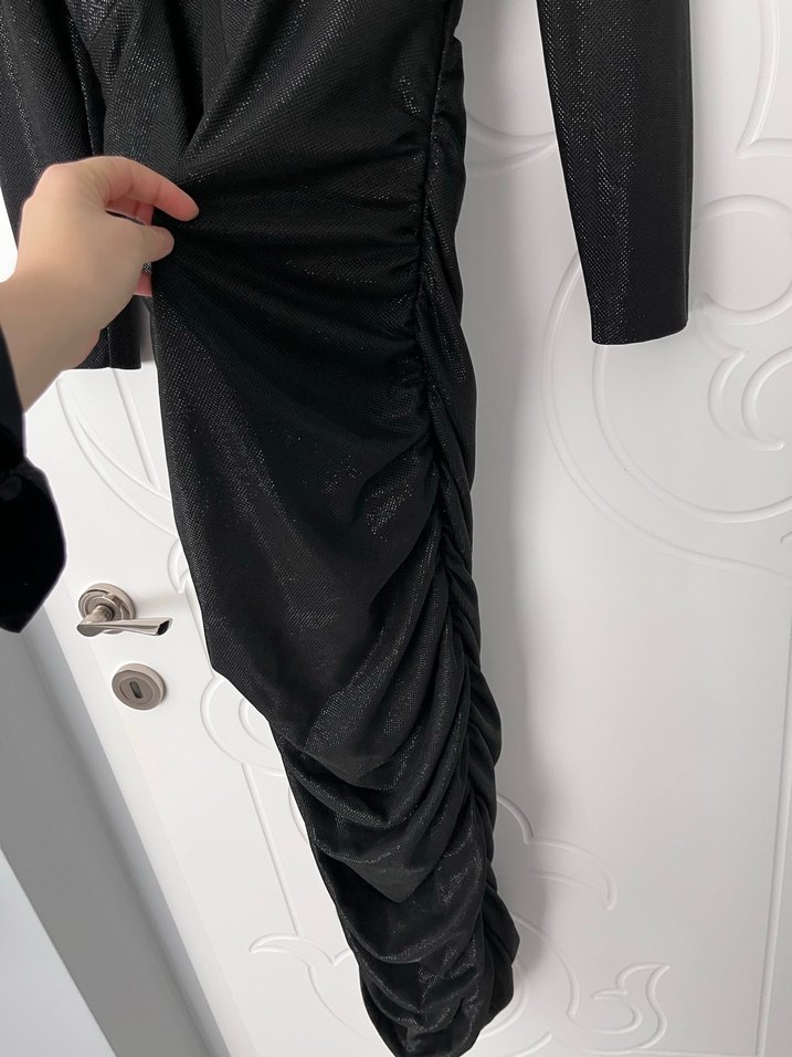 Uzun Kollu Siyah Gotik Kadın Abiye Elbise - Görsel 3